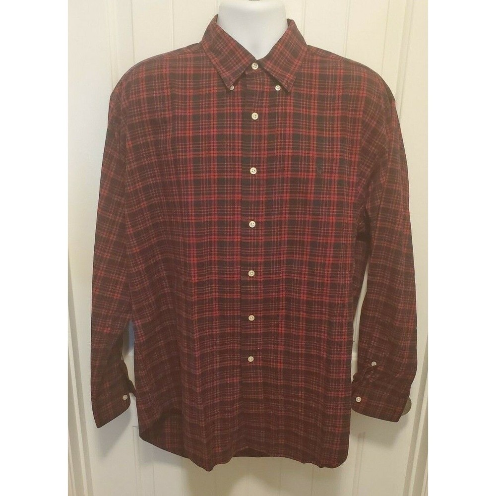 Polo Ralph Lauren Blake Fit‎ Red Black Plaid Two-Ply Cotton Long Sleeve Shirt L